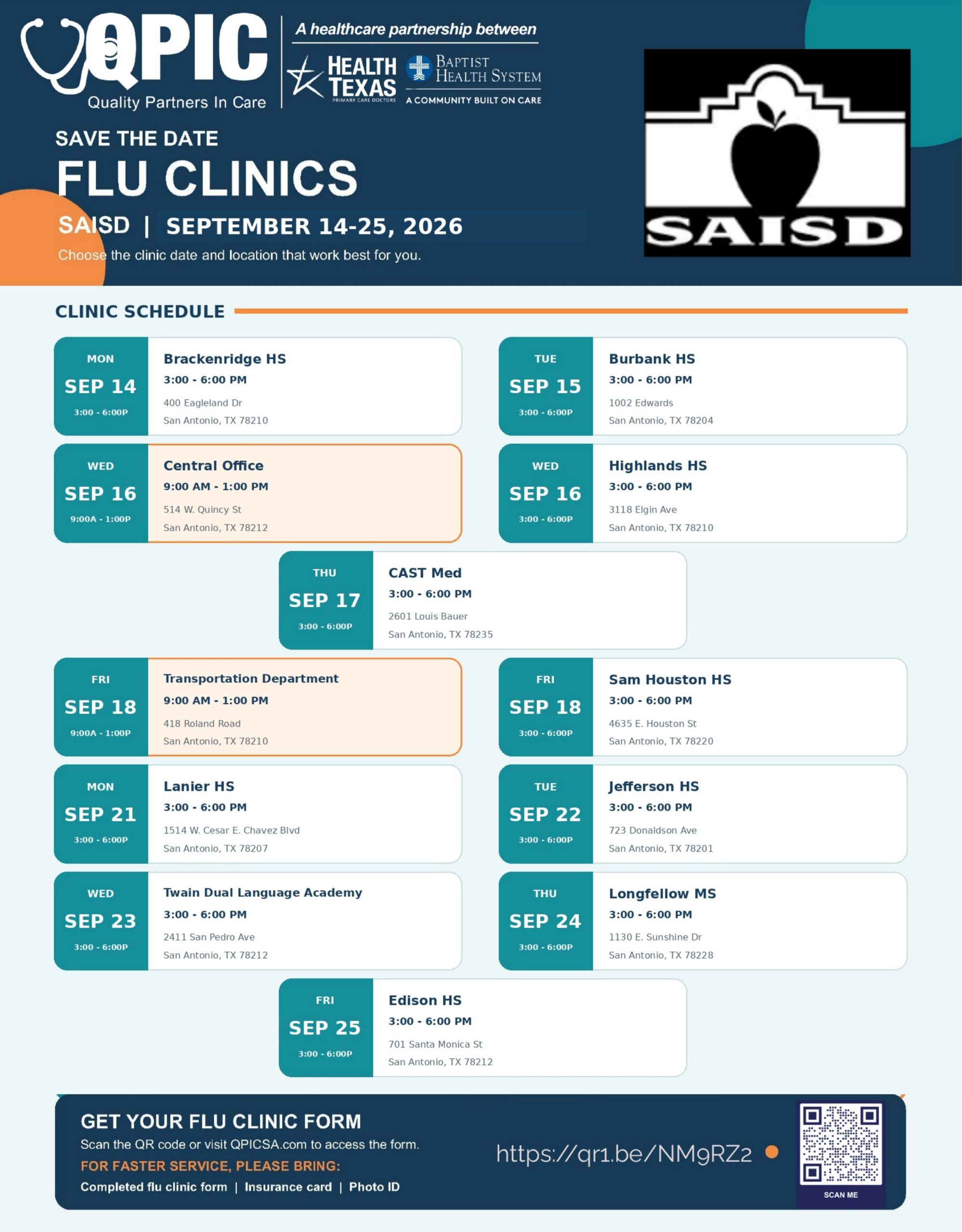 SAISD Flu Clinic Flyer